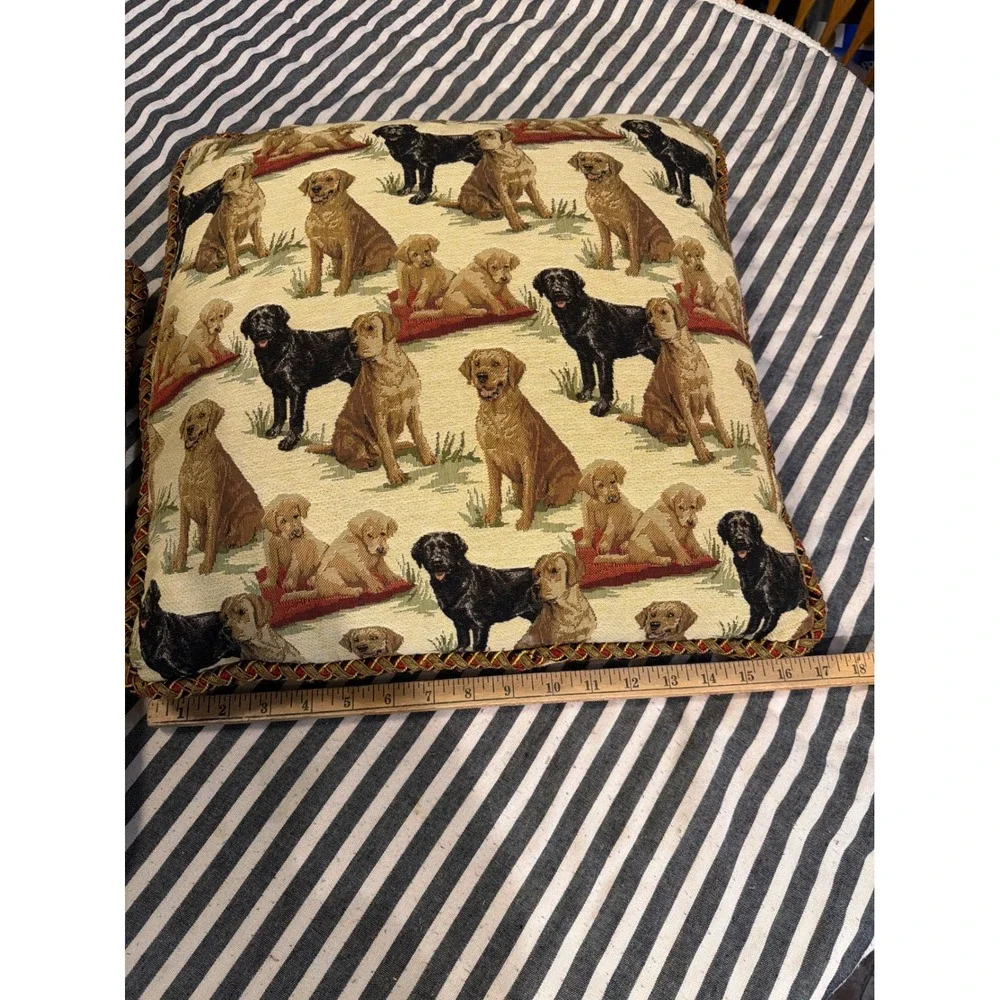 Set of 2 Vintage Labrador Retriever Woven Tapestry Throw Pillows Dog Print 17x17